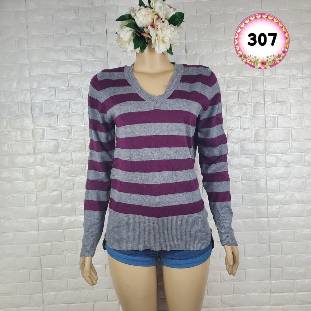 max medium stripe purple and gray vneck sweater ( 5 for $20 )